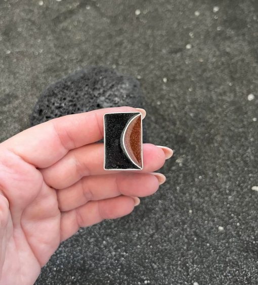 Handmade silver ring with volcanic  sand