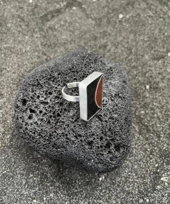 Handmade silver ring with volcanic  sand