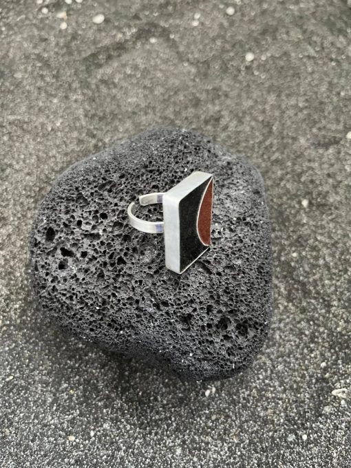 Handmade silver ring with volcanic  sand