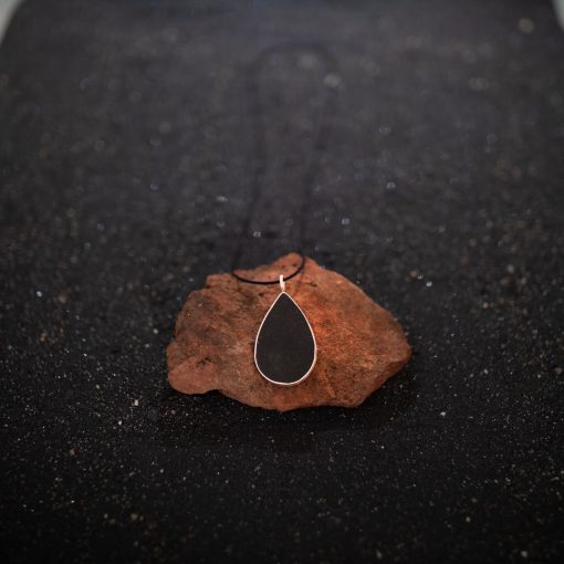 Handmade silver necklace with volcanic sand made in Perivolos Santorini